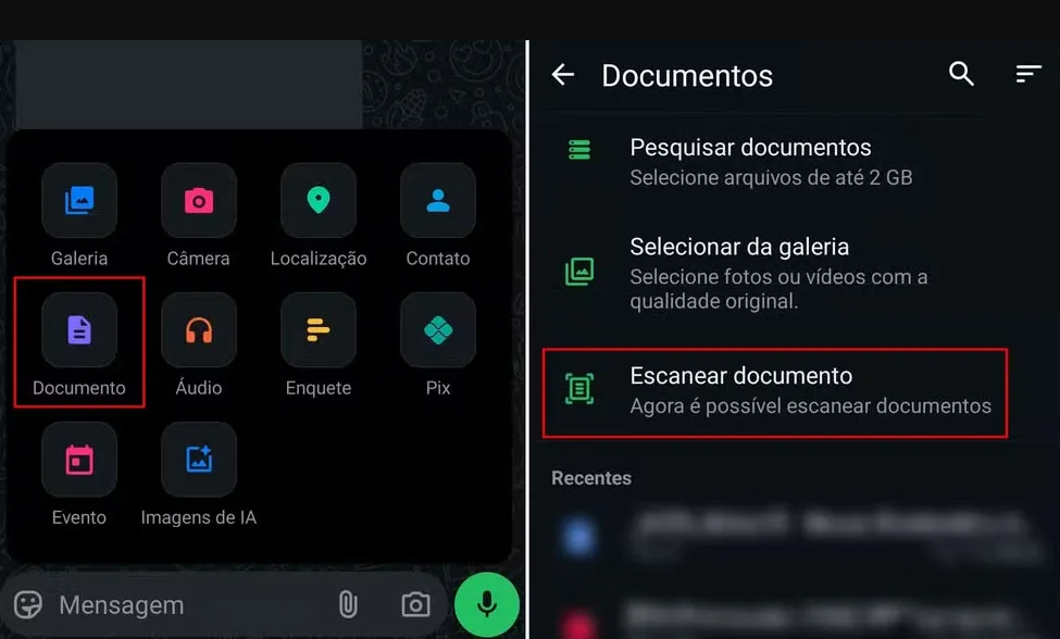 Recurso do WhatsApp para digitalizar documentos — Foto: Victor Hugo Silva/g1