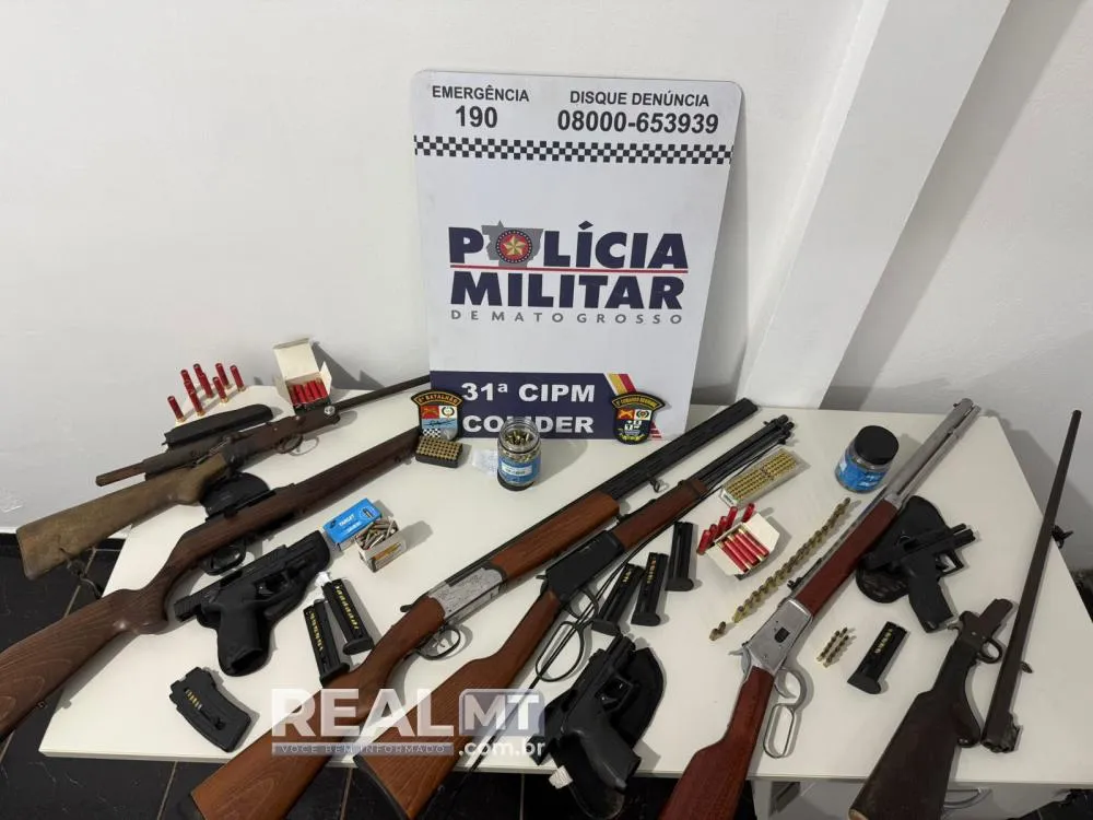 Polícia Militar apreende armas e munições durante operação na zona rural de Colíder